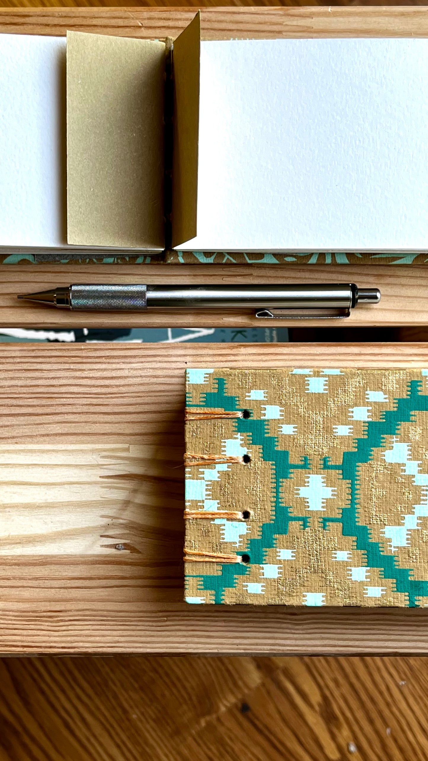 Coptic Stitch Watercolor Book Geometric Greens