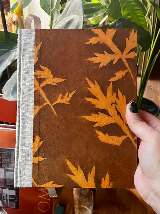 Lined Hardback Journal with Orange Leaf Relief Cover