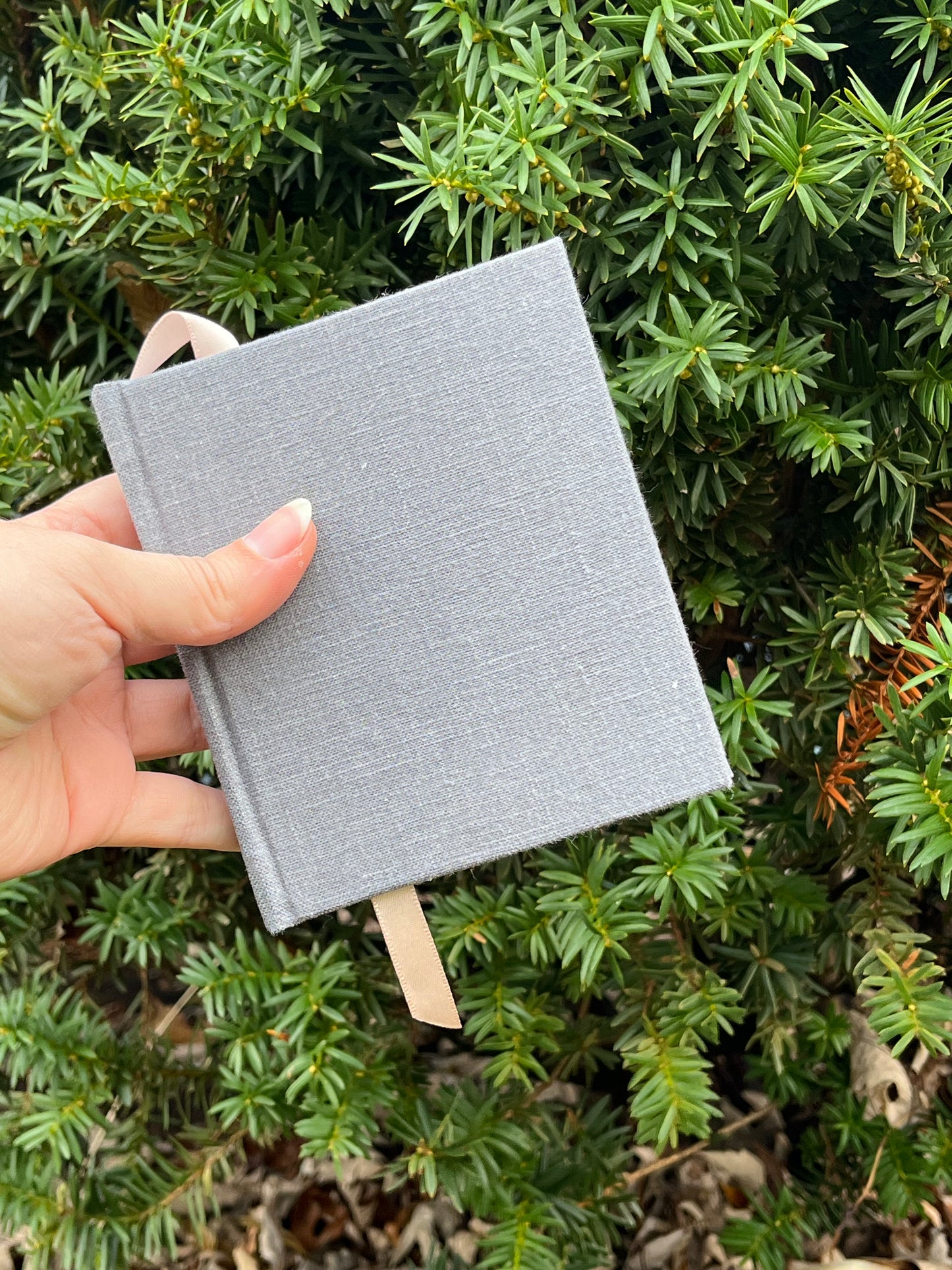 Misty Dark Gray Small Linen Hard Cased Notebook, Lined