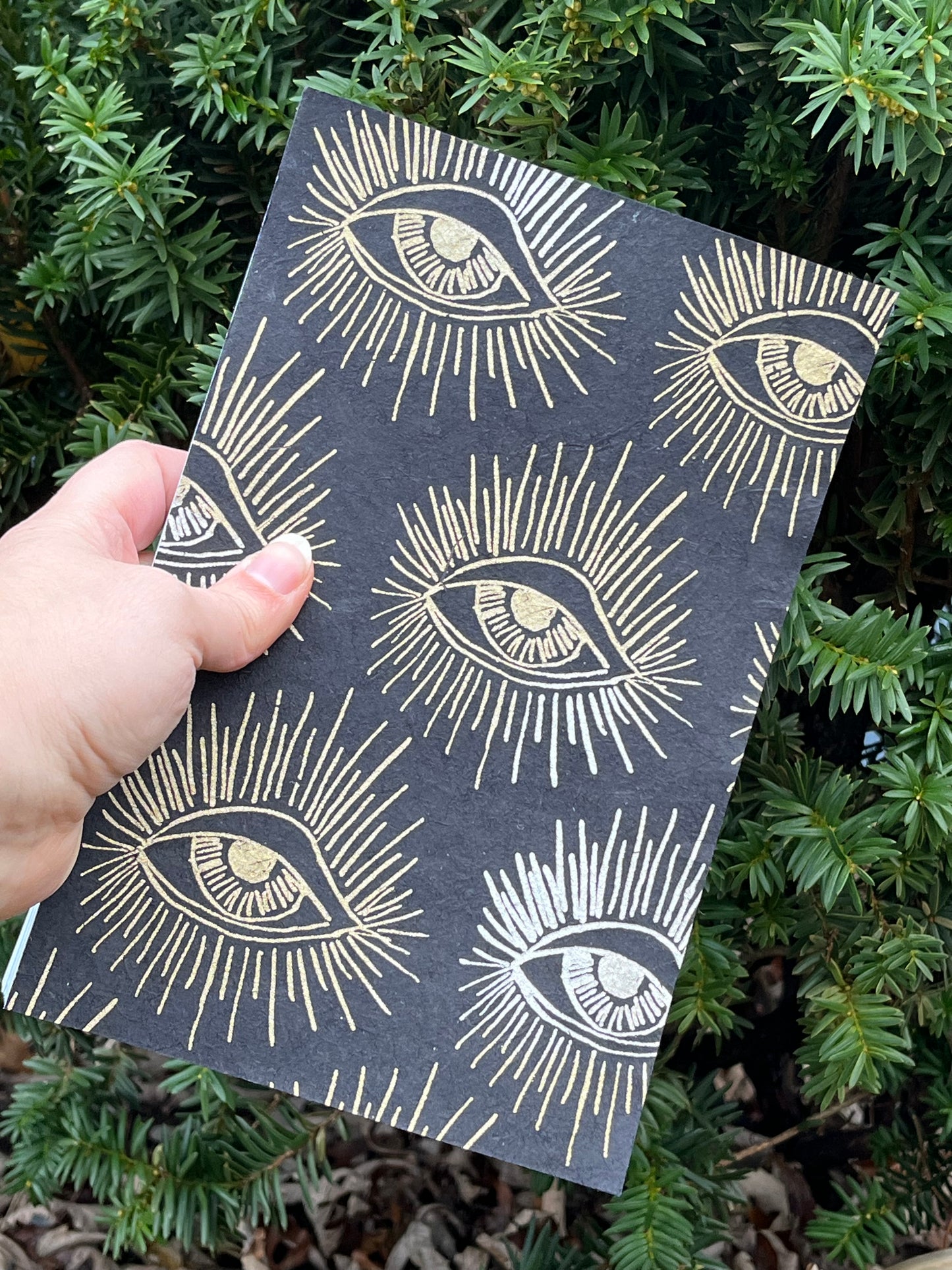 Softback Notebook Black Mulberry Screen Printed with Metallic Eyes